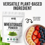 WHYZ Organic Wheat Grass Powder 513g in a bowl