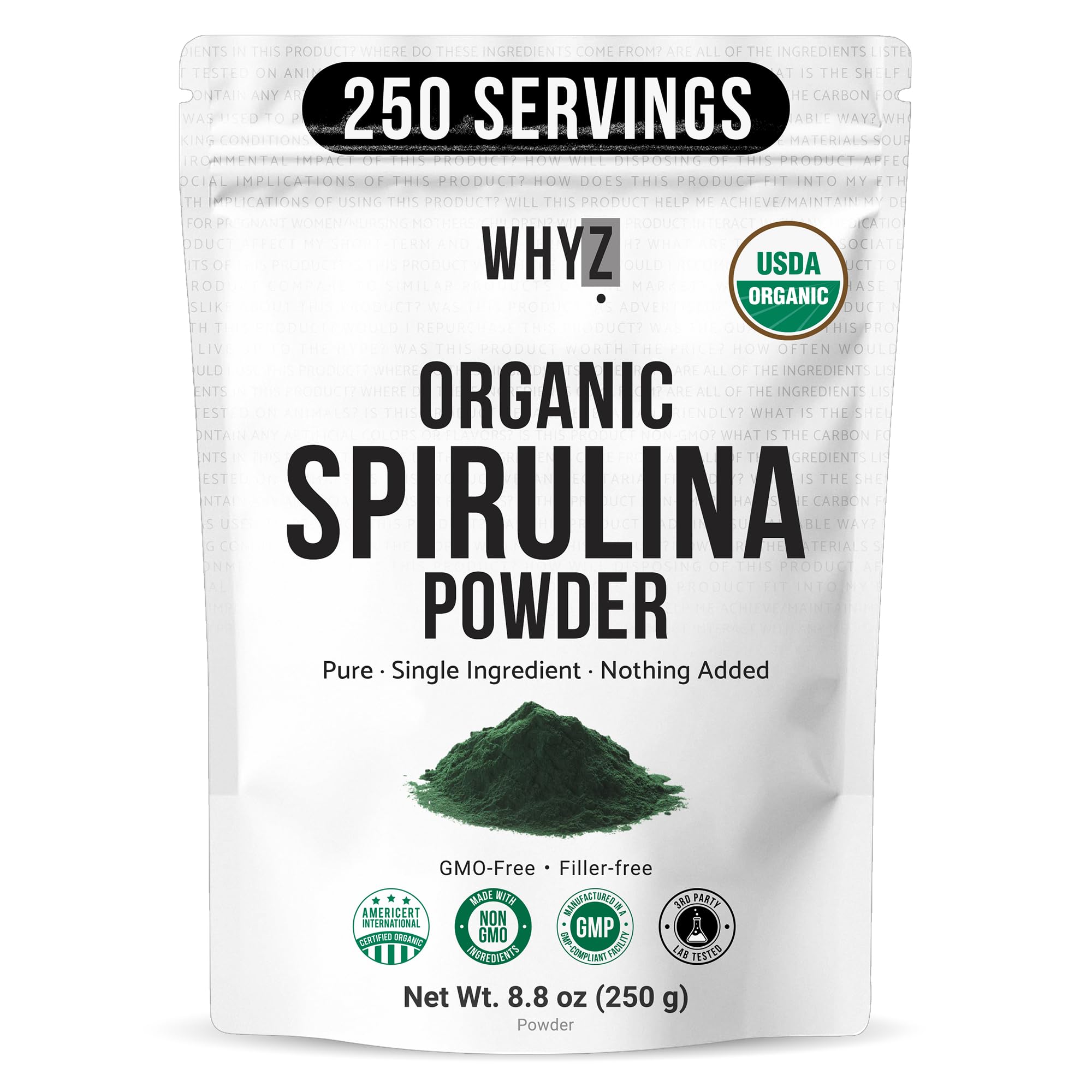 WHYZ Spirulina Organic Superfood Powder 240g front view