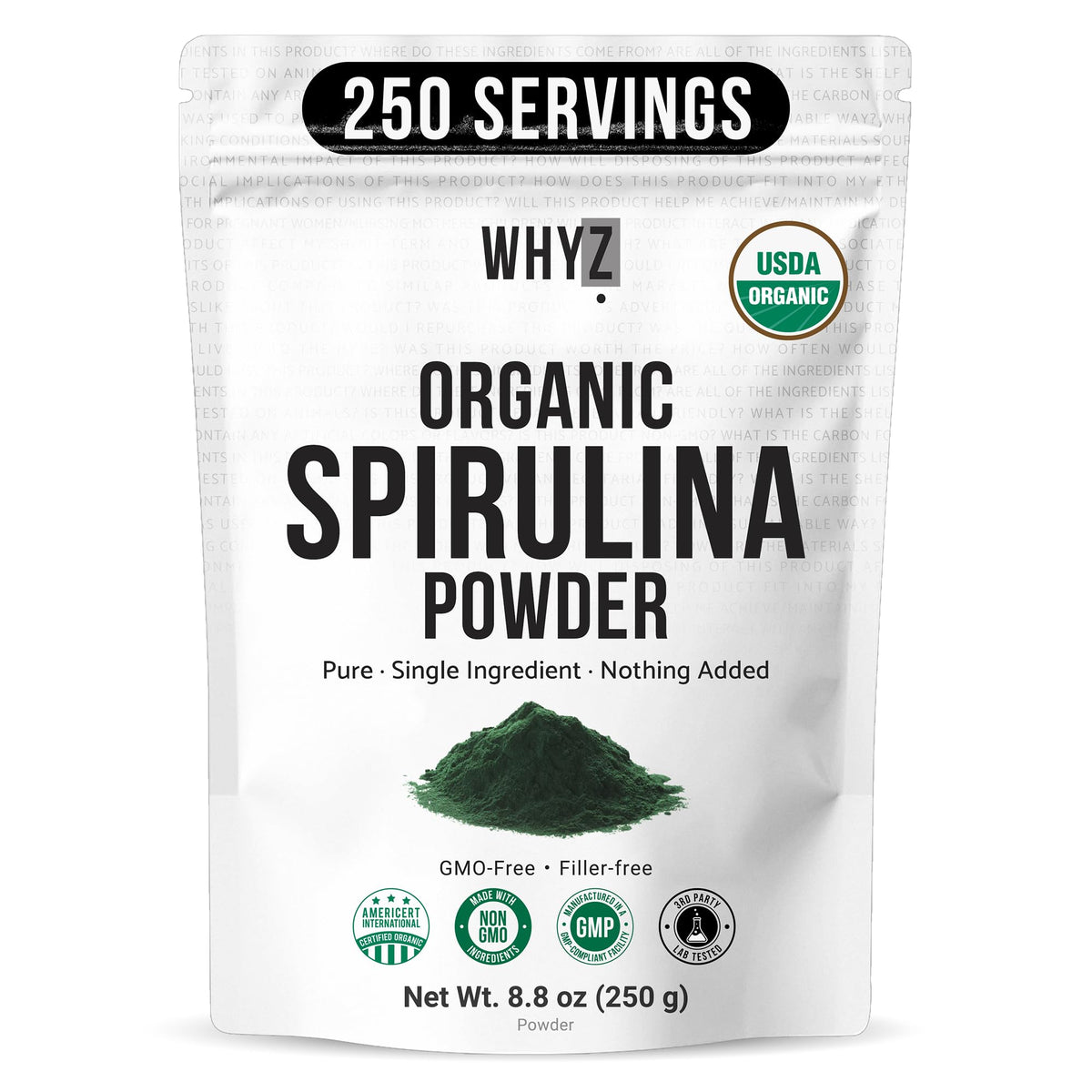 WHYZ Spirulina Organic Superfood Powder 240g front view