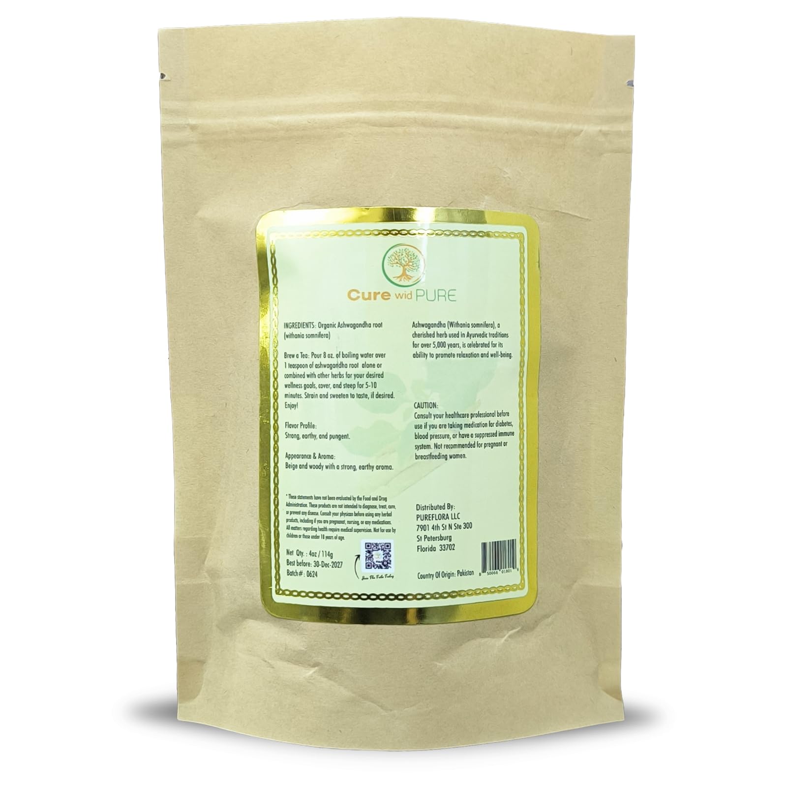 wid Pure Ashwagandha Dried Root 118g displayed with herbs