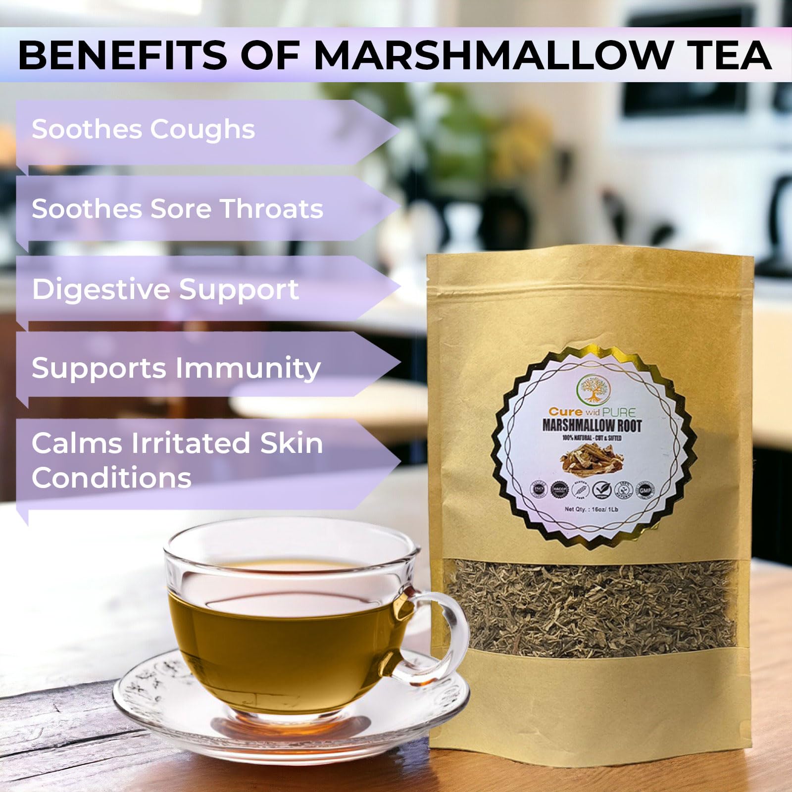 wid Pure Organic Marshmallow Root Powder 454g in a bowl