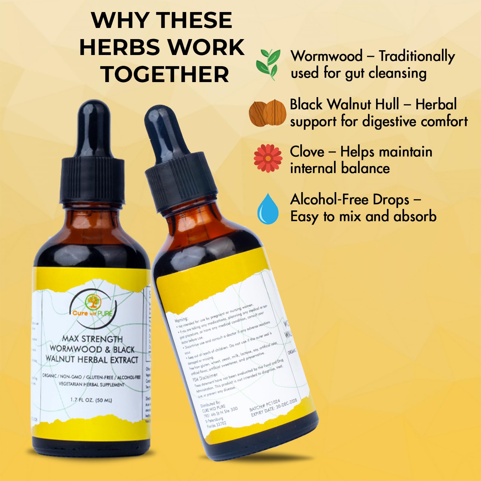 wid Pure Wormwood Black Walnut Tincture 132g bottle with dropper