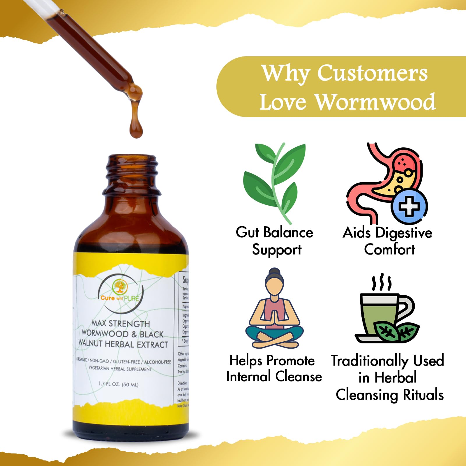 wid Pure Wormwood Black Walnut Tincture 132g with herbal ingredients