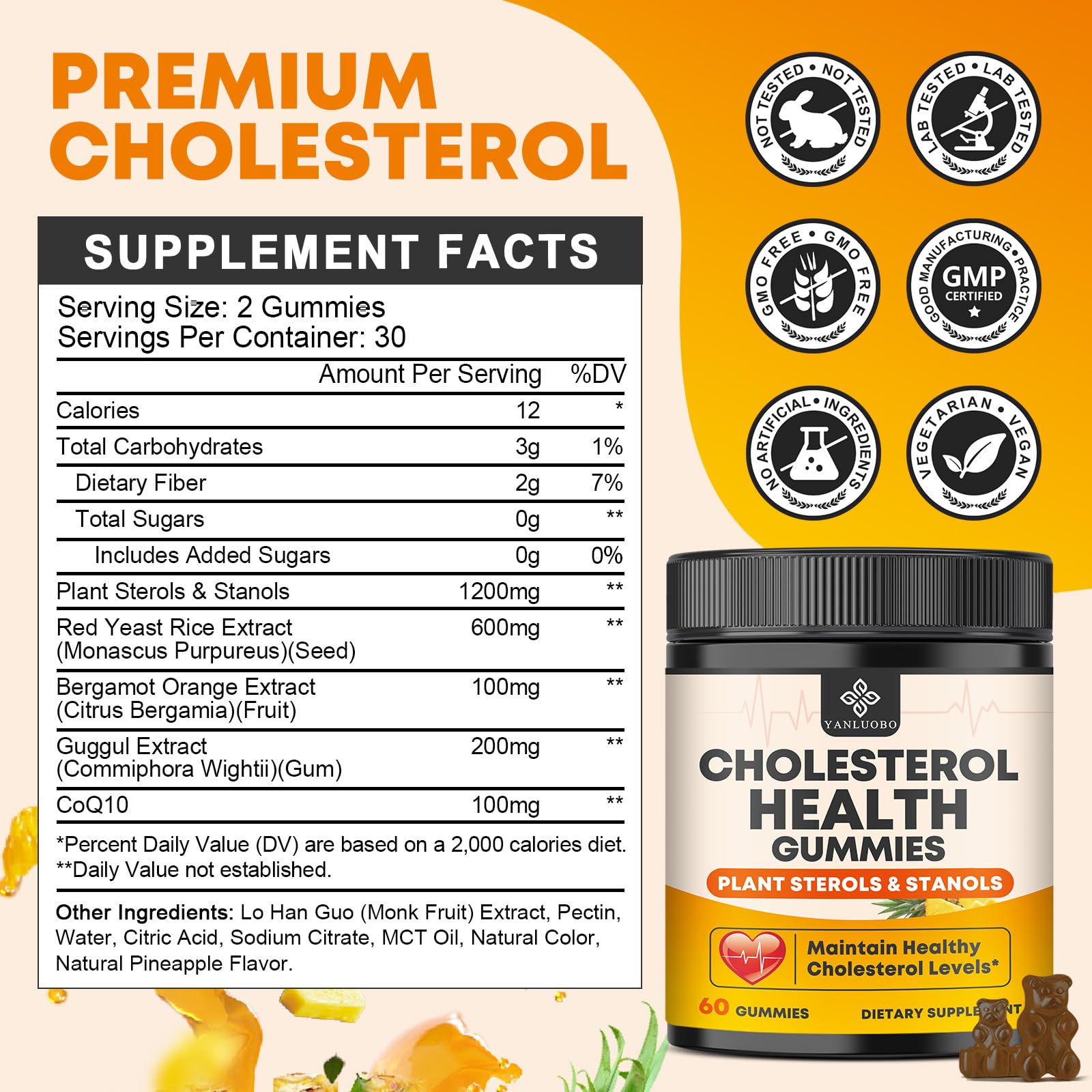 Wide-mouthed bottle of YANLUOBO Cholesterol Supplements Gummies