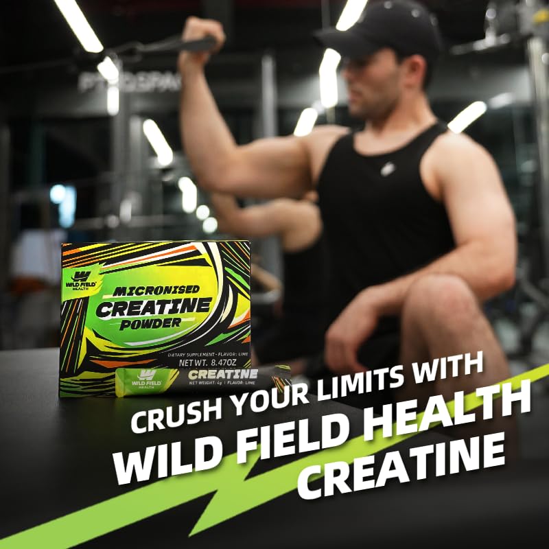 WILD FIELD HEALTH Micronized Creatine Monohydrate lifestyle scene with gym equipment
