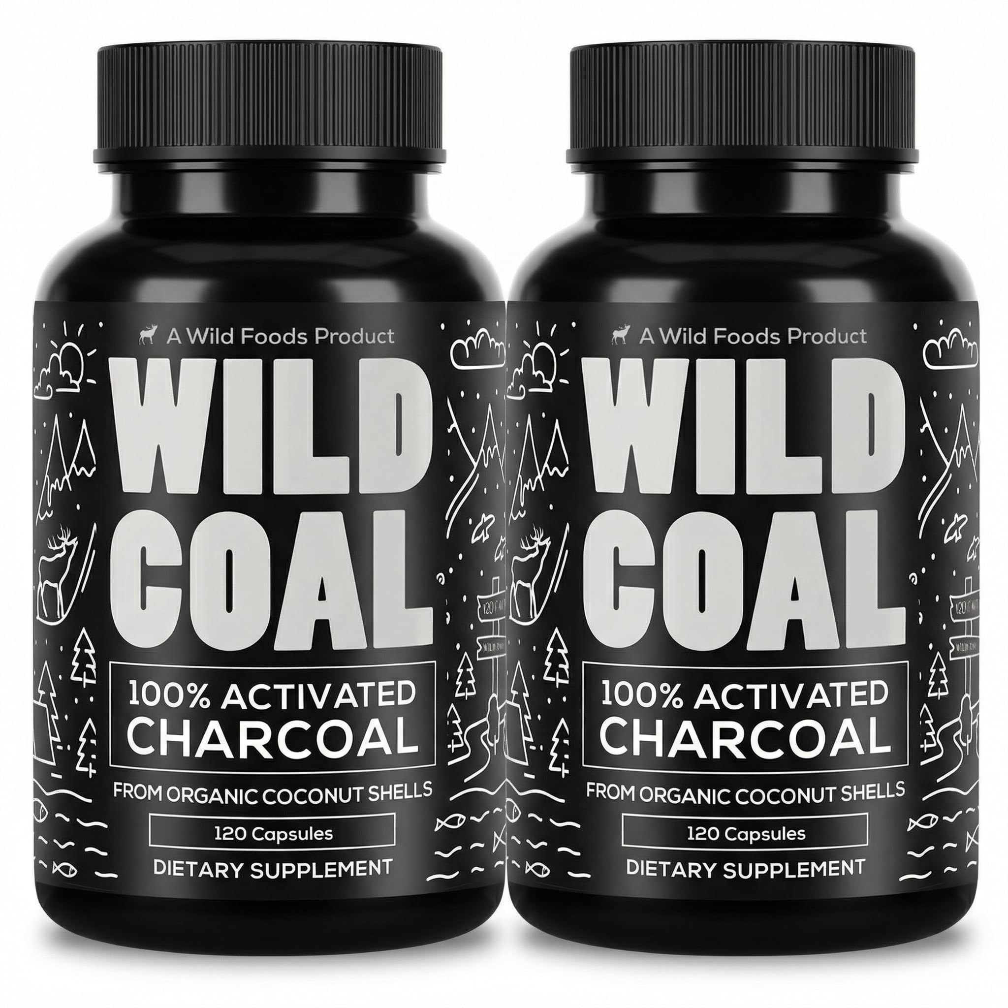 Wild Foods Activated Charcoal Capsules 120 Count front view