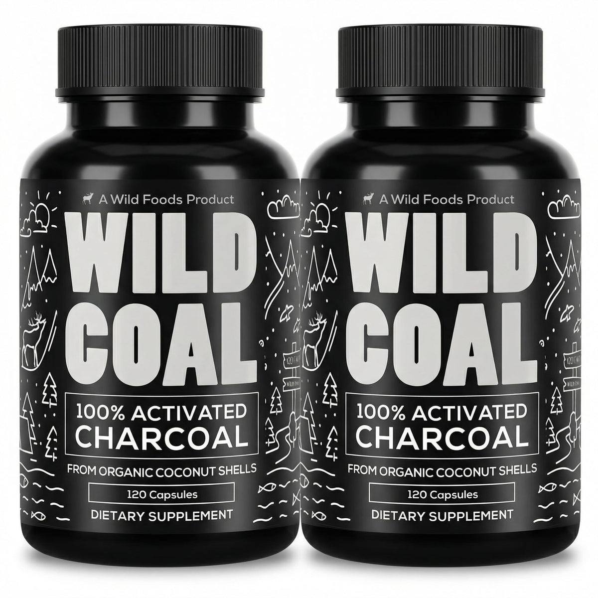 Wild Foods Activated Charcoal Capsules 120 Count front view