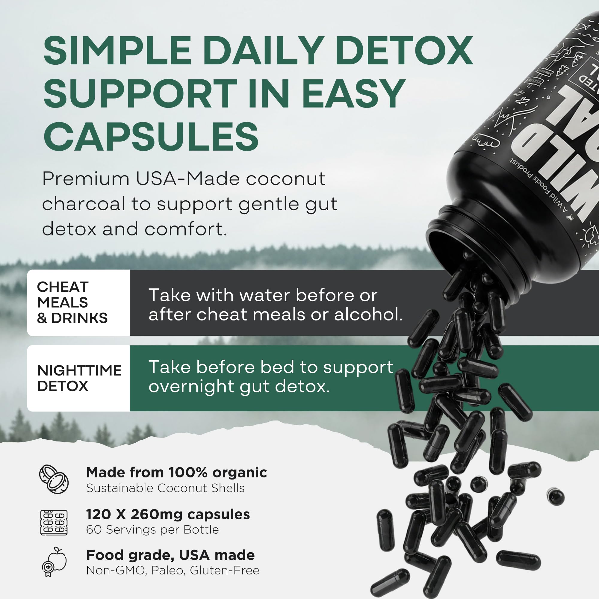 Wild Foods Activated Charcoal Capsules close-up