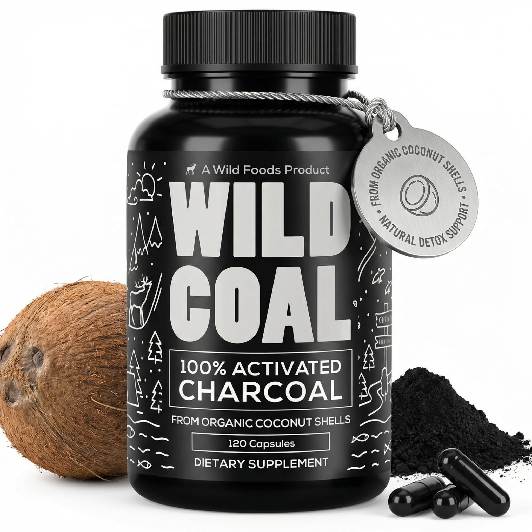 Wild Foods Activated Charcoal Capsules front view