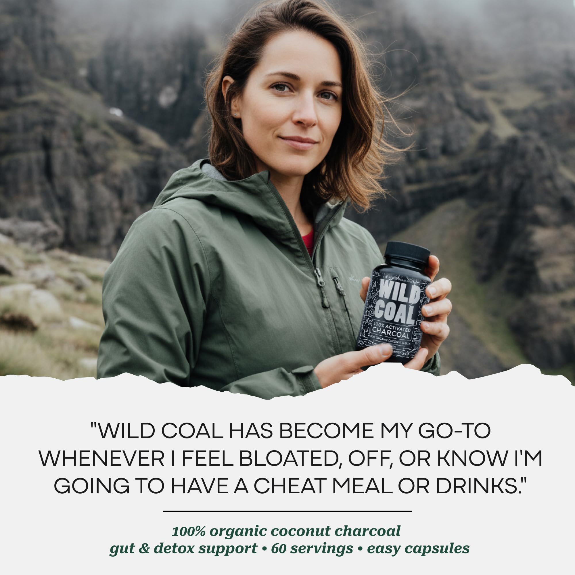 Wild Foods Activated Charcoal Capsules in lifestyle setting