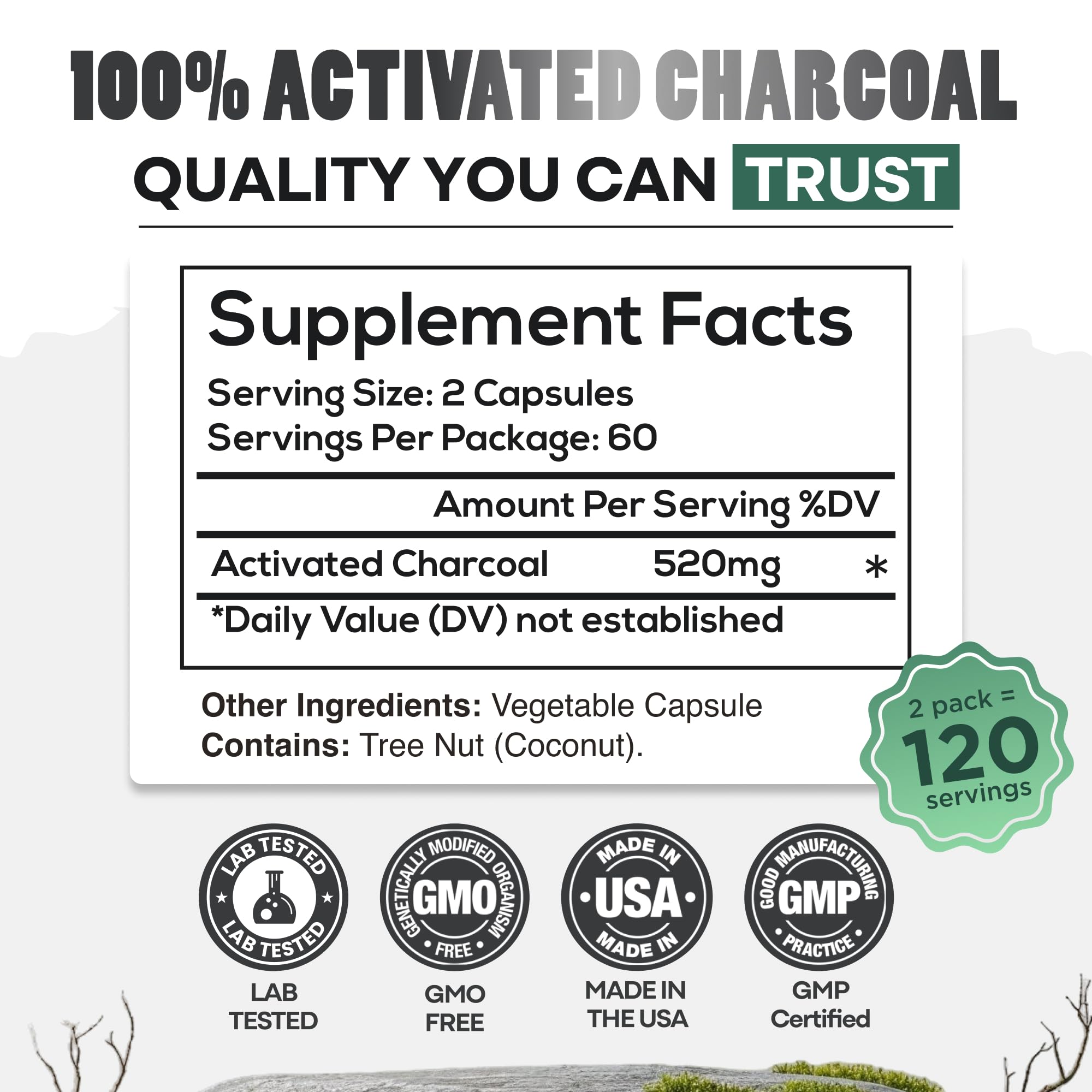 Wild Foods Activated Charcoal Capsules with measuring spoon
