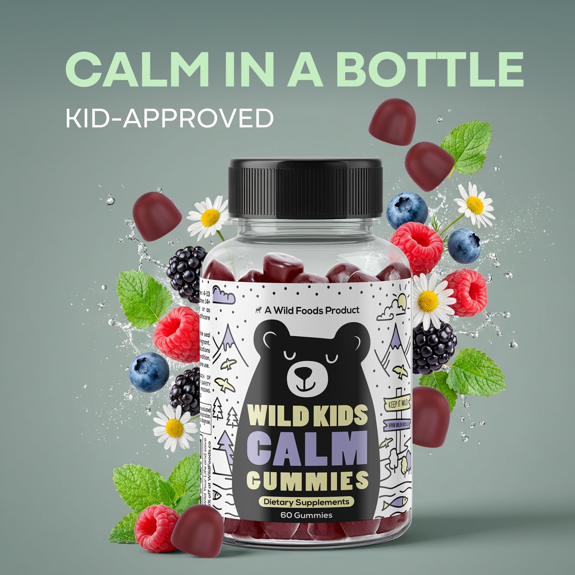 Wild Foods Calming Gummies for Kids berry-sweet gummies close-up