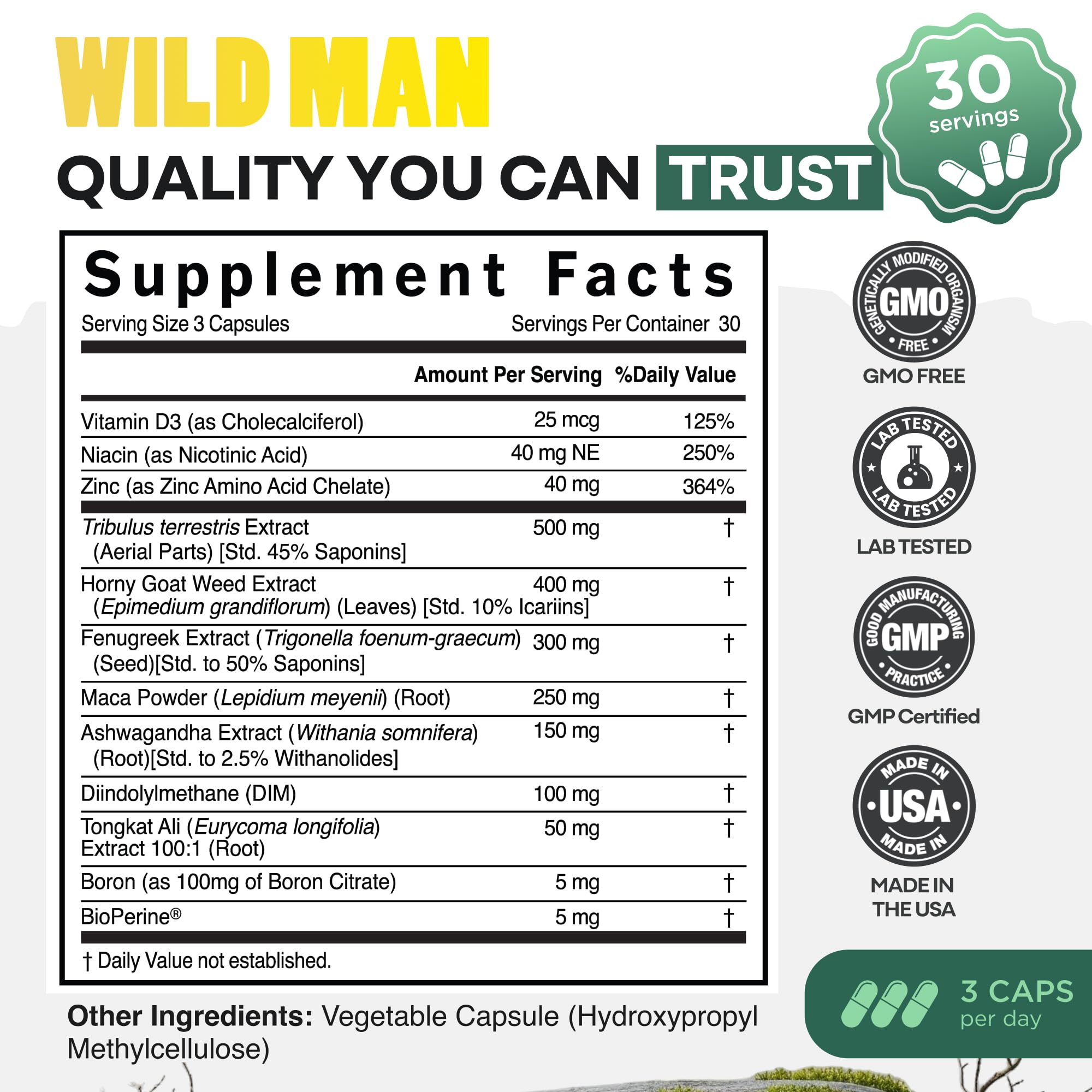 Wild Foods Herbal Stack for Man 109g capsules close-up