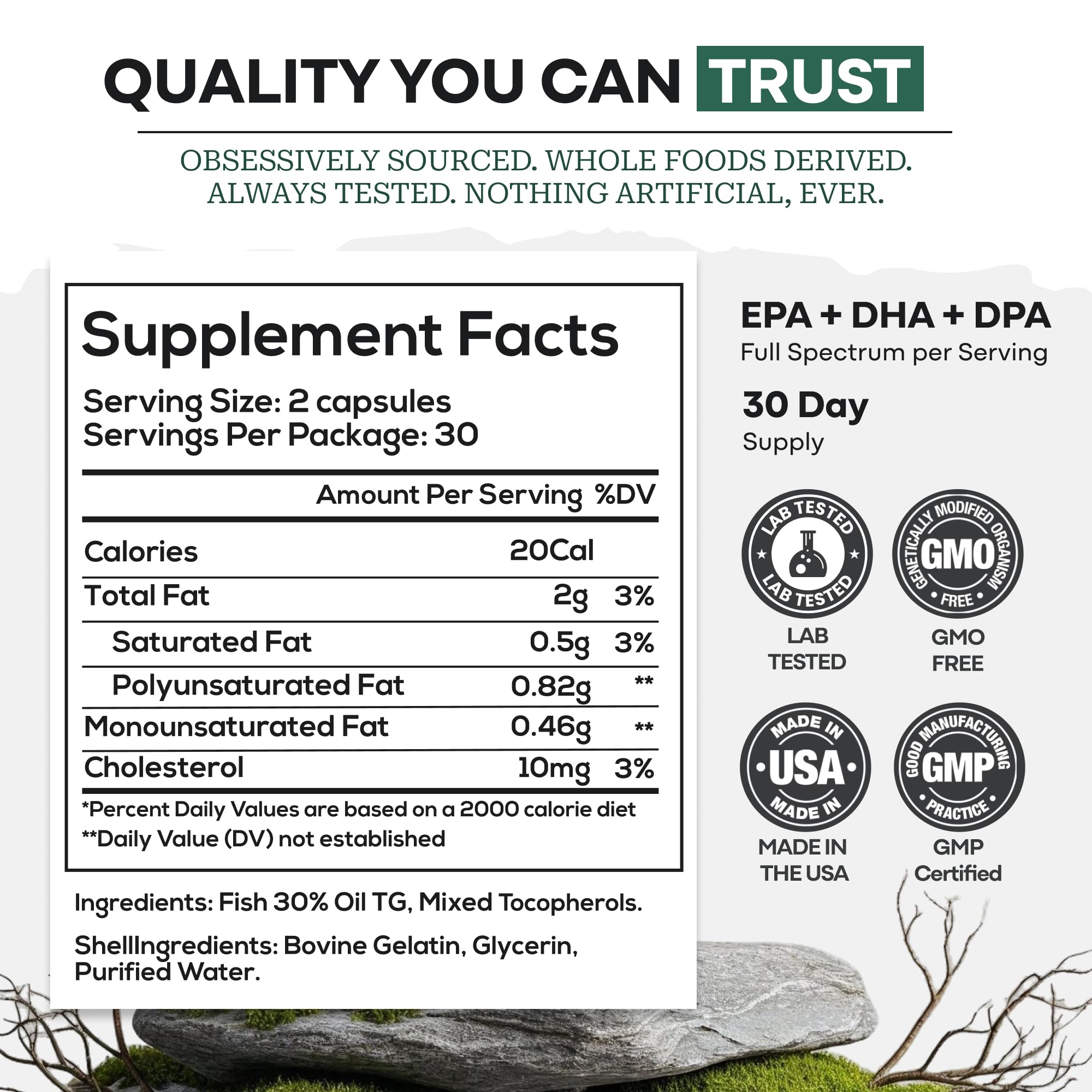 Wild Foods Omega-3 Fish Oil Capsules 1600mg back label