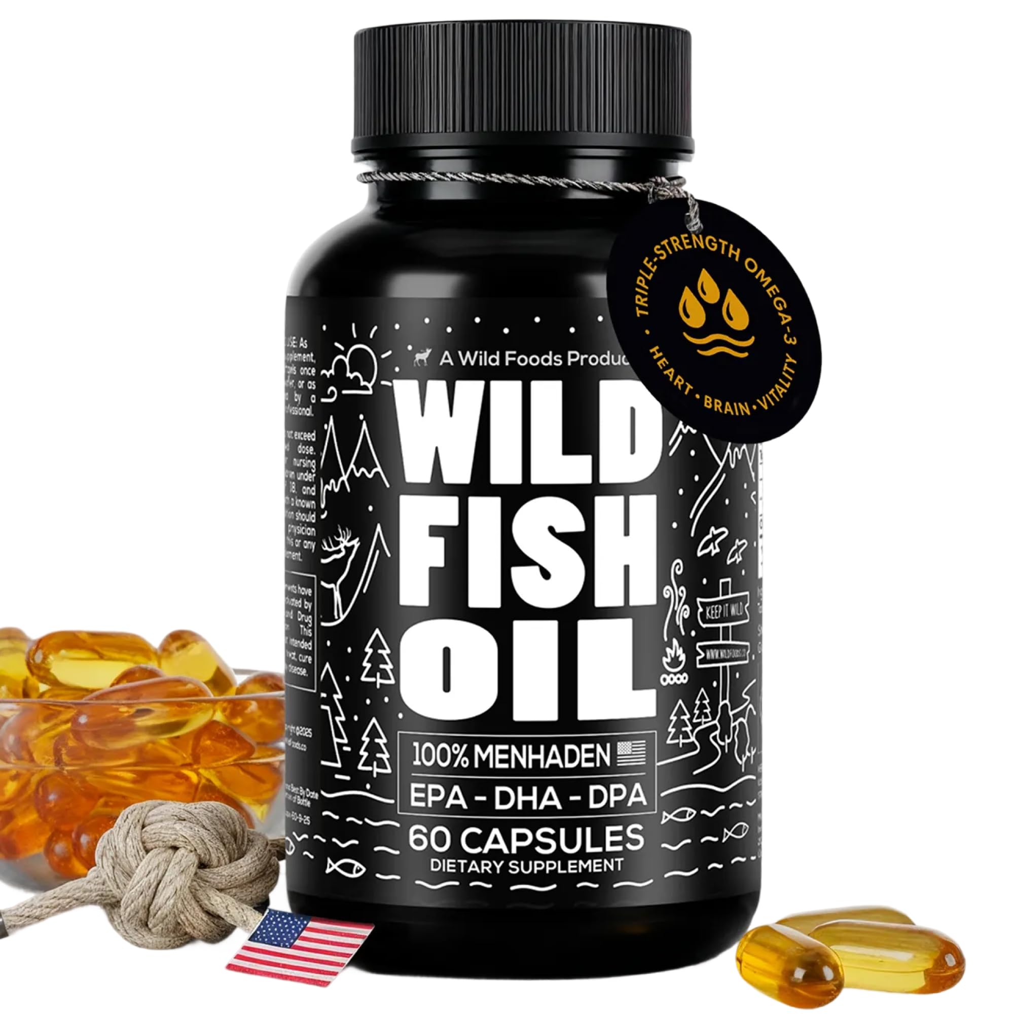 Wild Foods Omega-3 Fish Oil Capsules 1600mg front view
