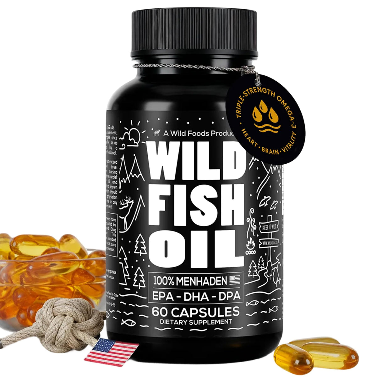 Wild Foods Omega-3 Fish Oil Capsules 1600mg front view