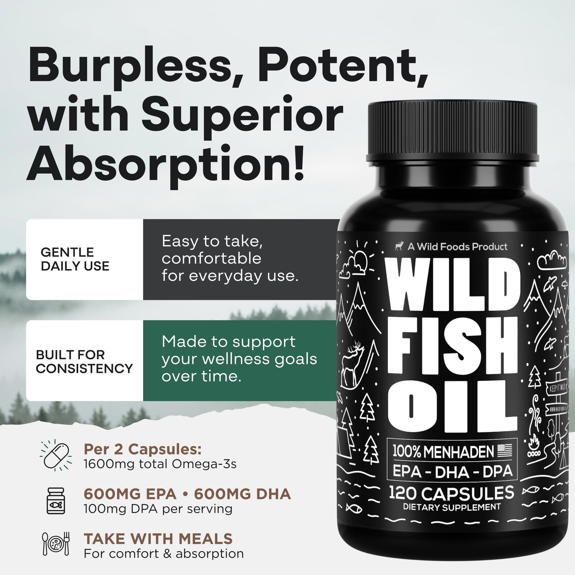 Wild Foods Omega 3 Fish Oil with measuring spoon