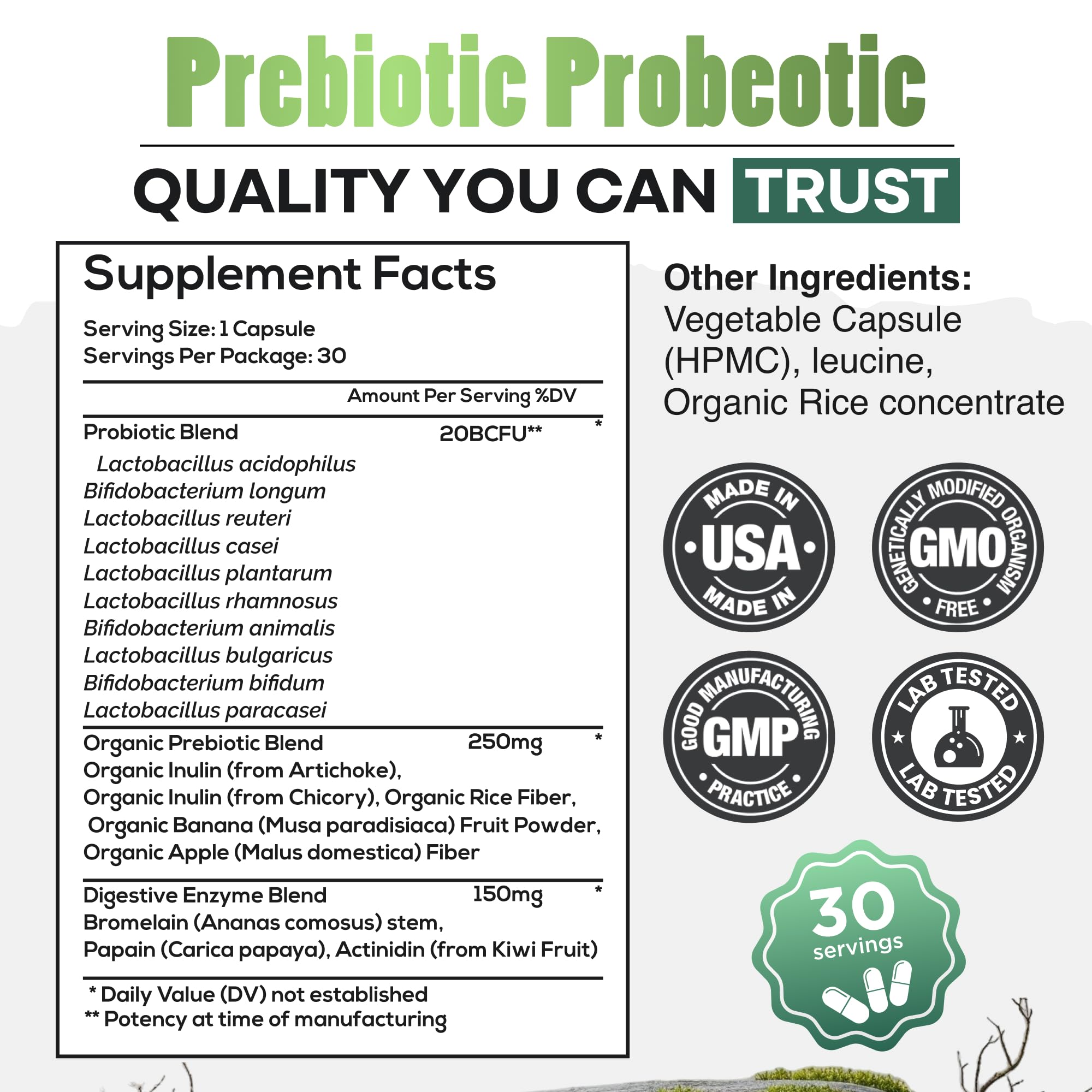 Wild Foods Probiotic and Prebiotic Supplement 50g capsule close-up