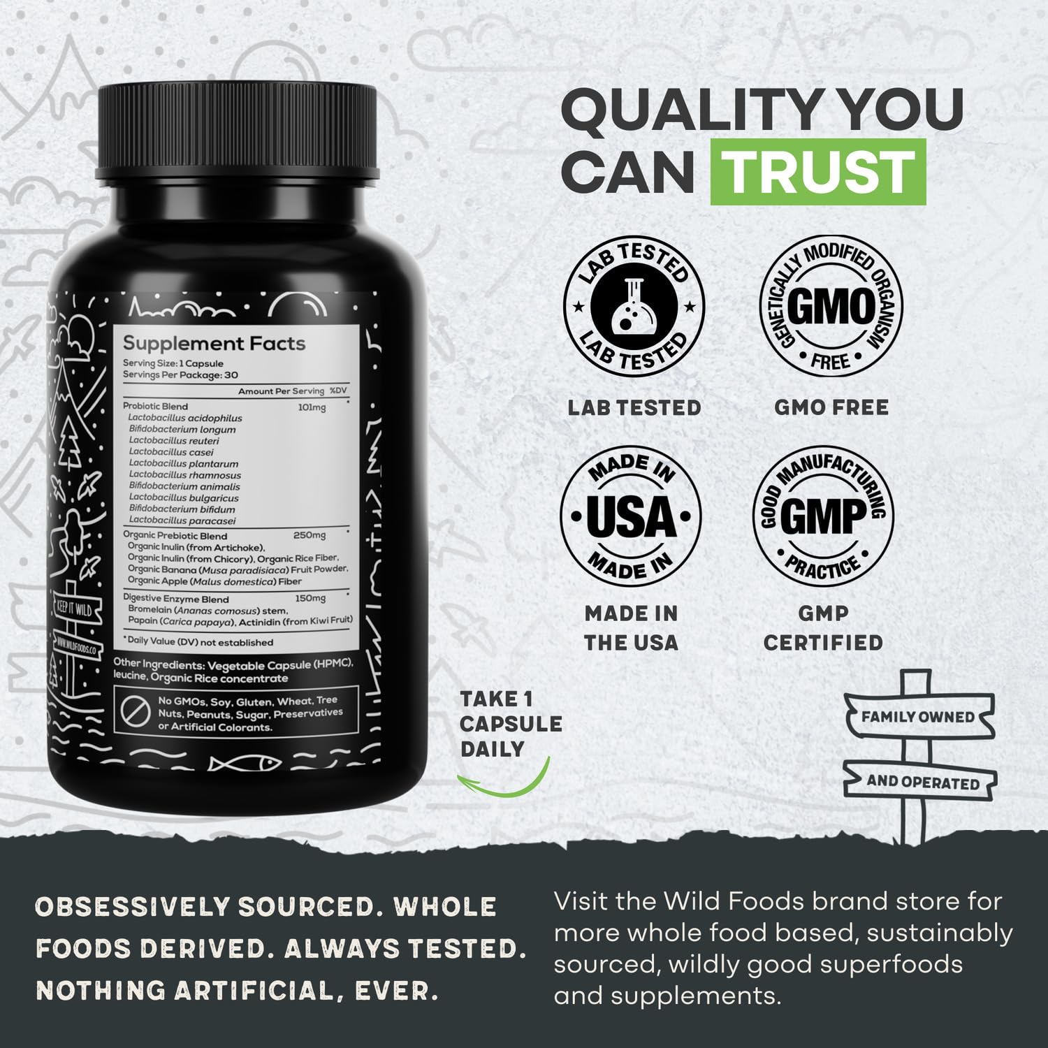 Wild Foods Probiotics & Prebiotics 50g side view
