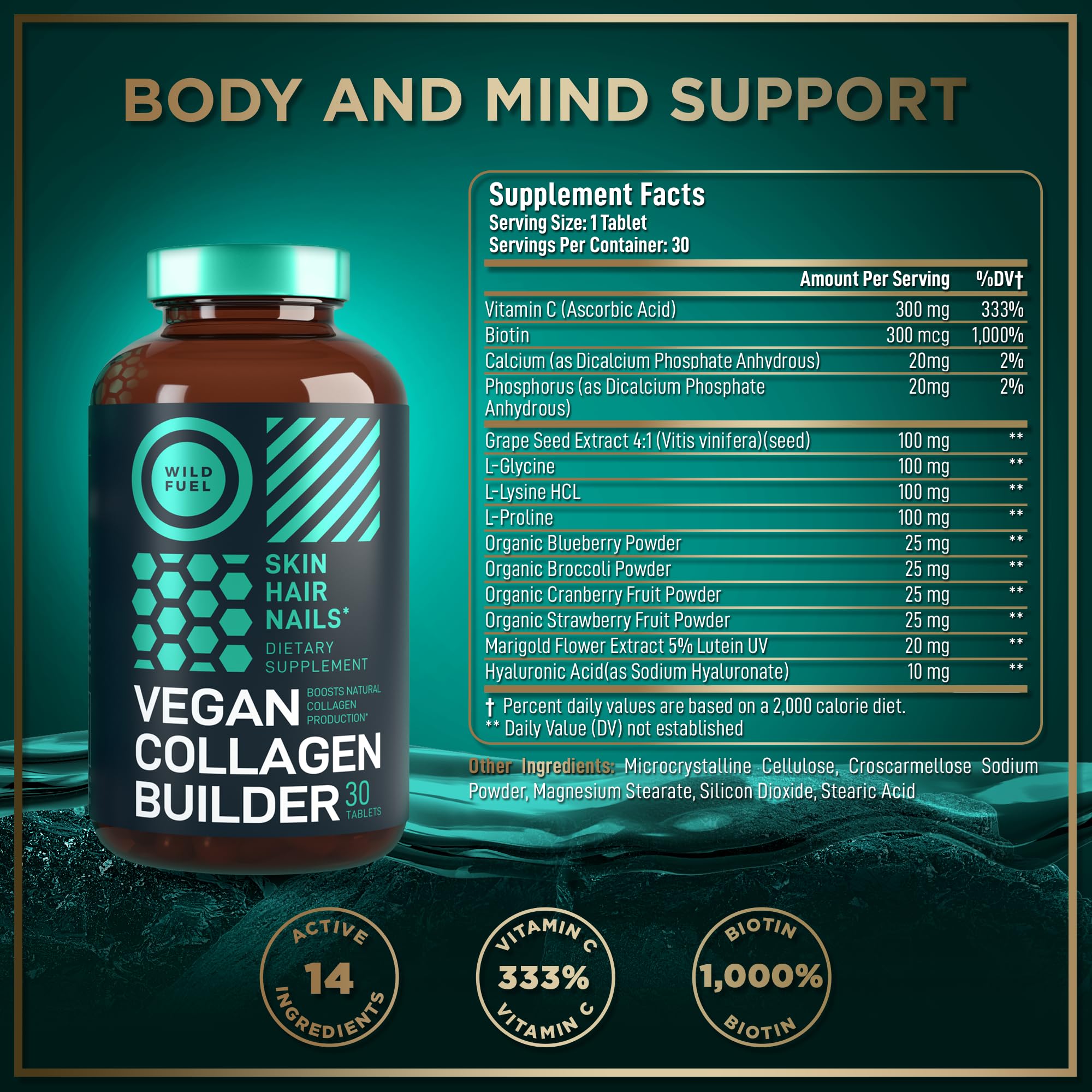 WILD FUEL Collagen Vegan Tablets with ingredients list