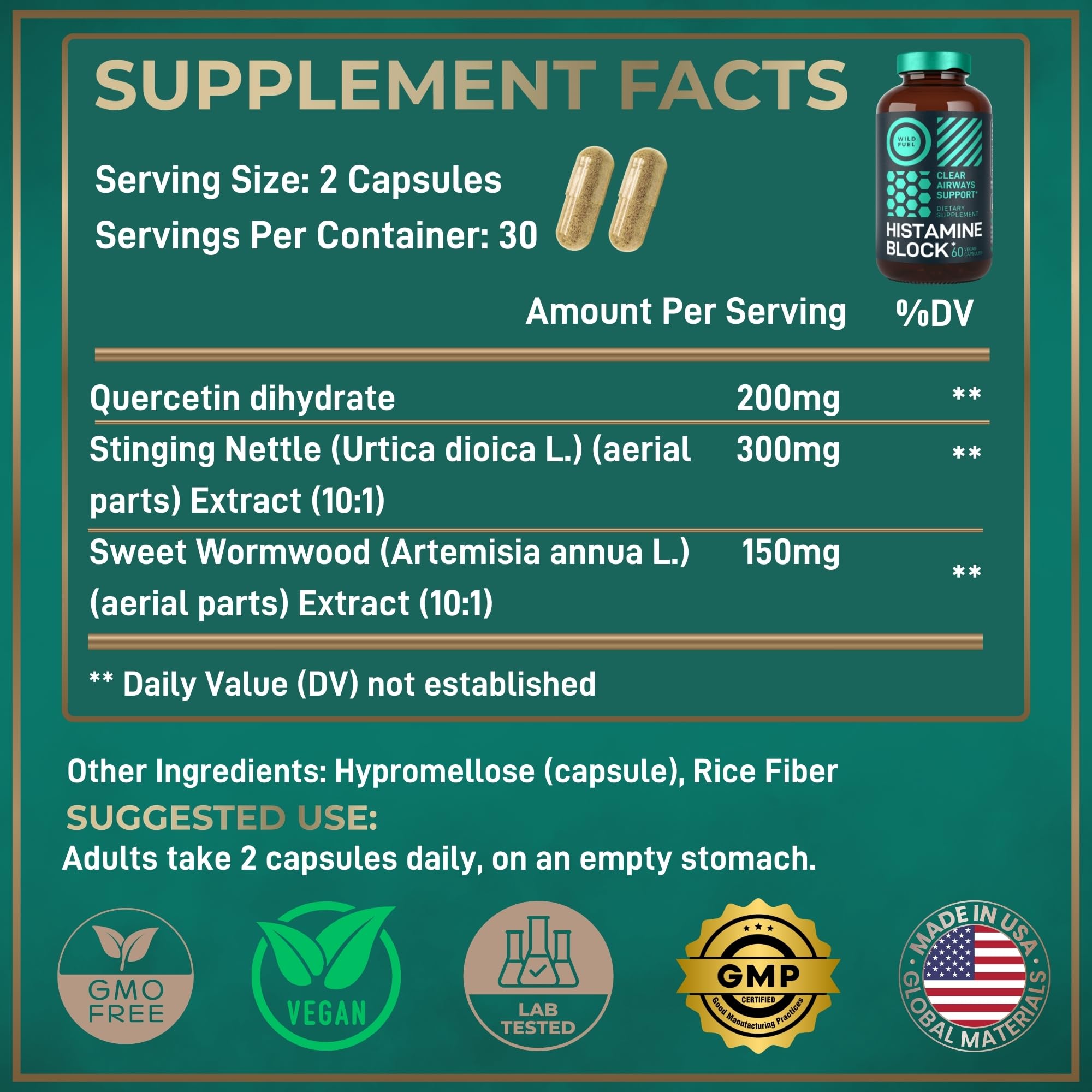 WILD FUEL Histamine Support Capsules 50g side view