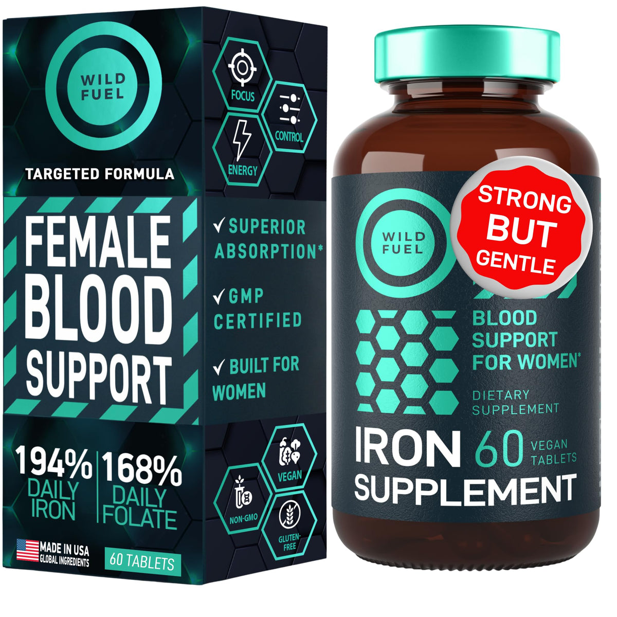WILD FUEL Iron Supplement for Women 60 Tablets front view