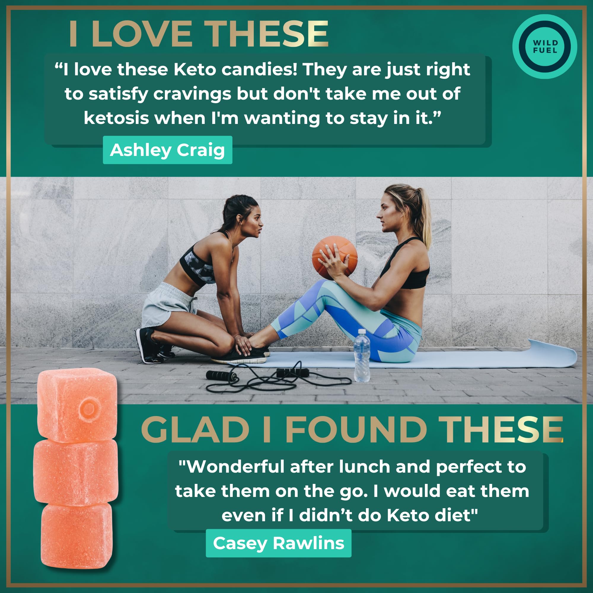 WILD FUEL Keto Gummies Cherry Flavour on a workout bench