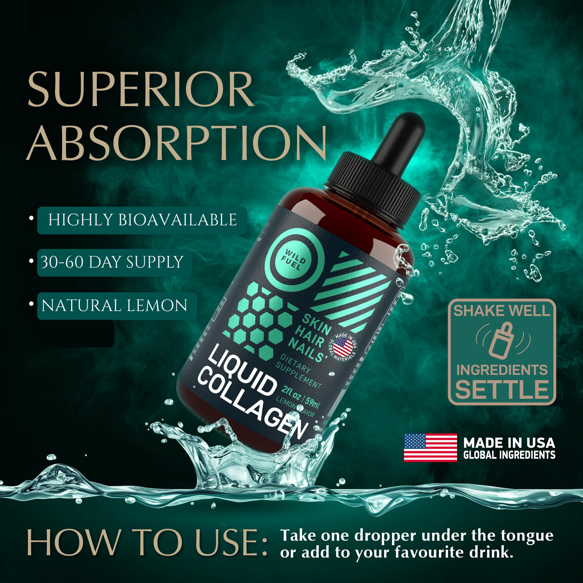 WILD FUEL Liquid Collagen Drops dropper close-up