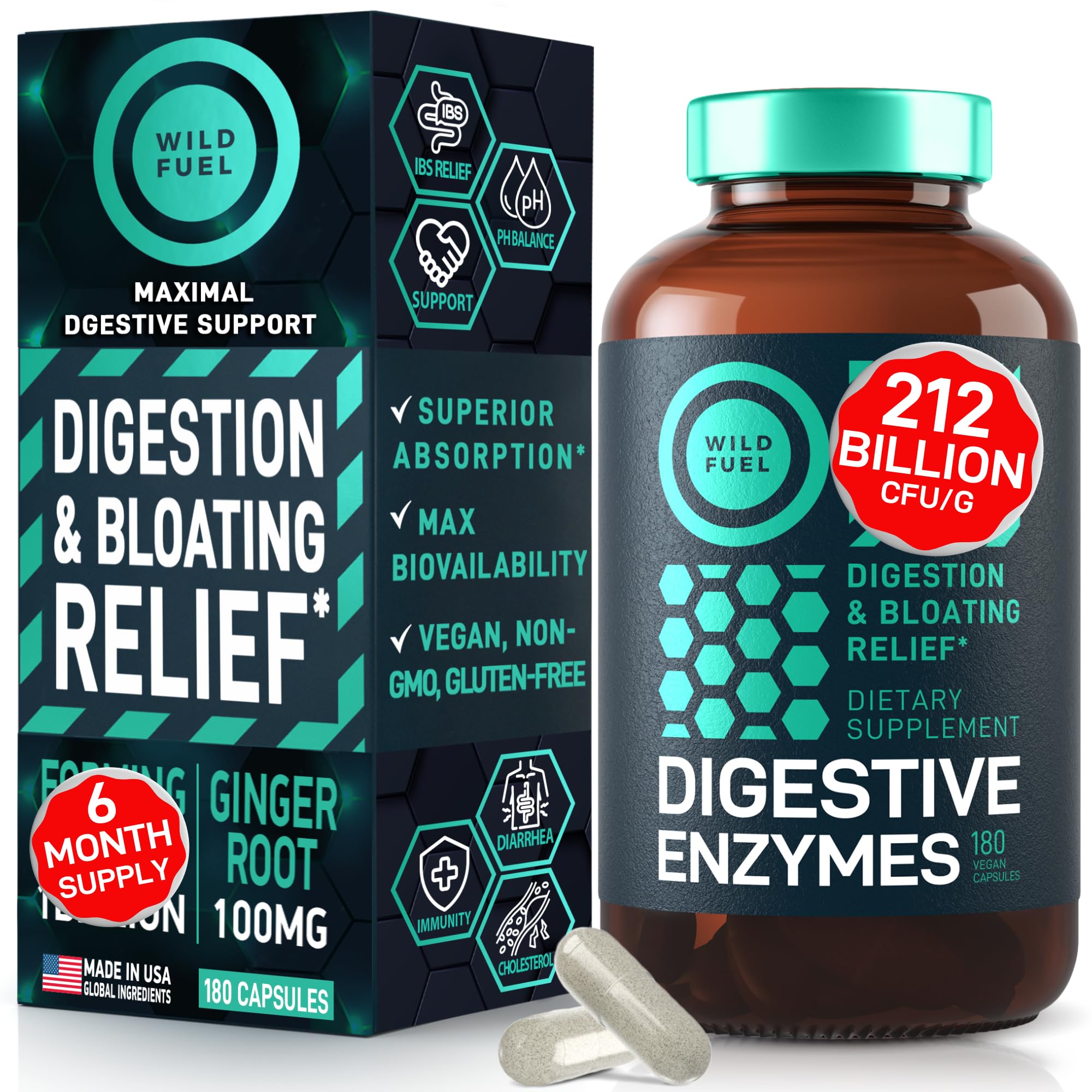 WILD FUEL Probiotics daily Enzymes 212 Billion CFU capsule front view
