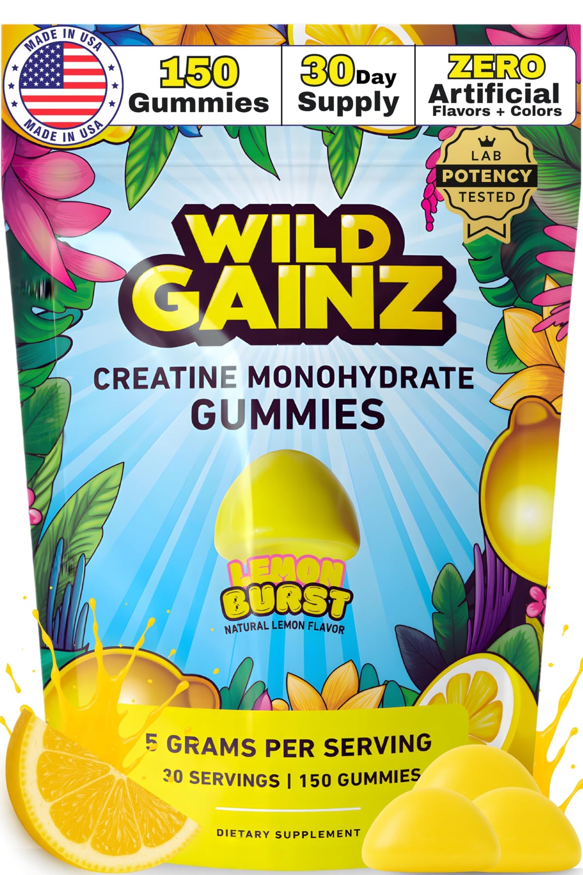 WILD GAINZ Creatine Gummies front view in packaging