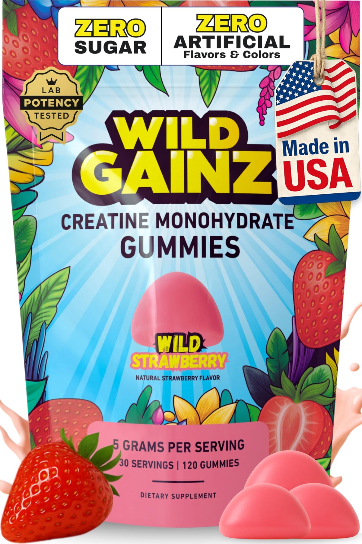 WILD GAINZ Creatine Gummies front view packaging