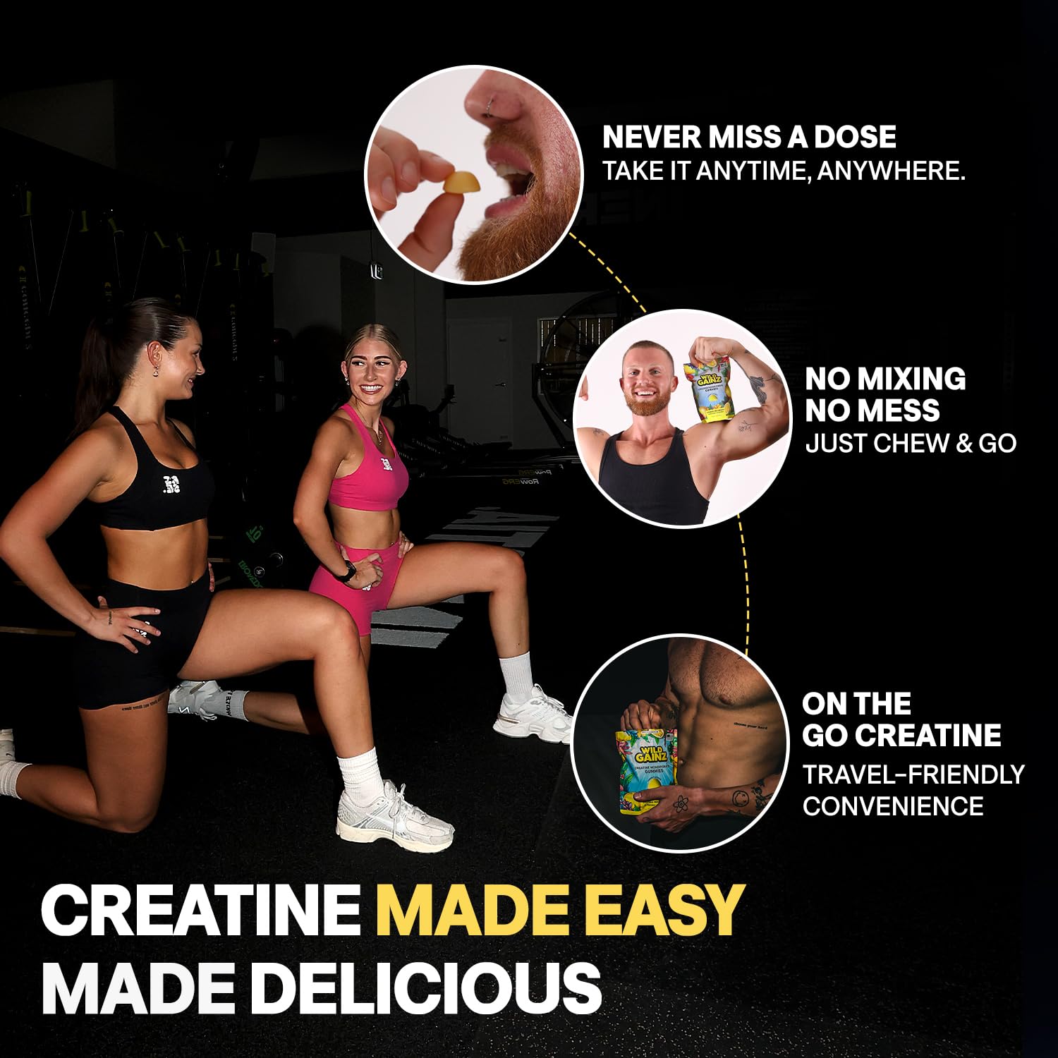 WILD GAINZ Creatine Gummies in hand for easy access