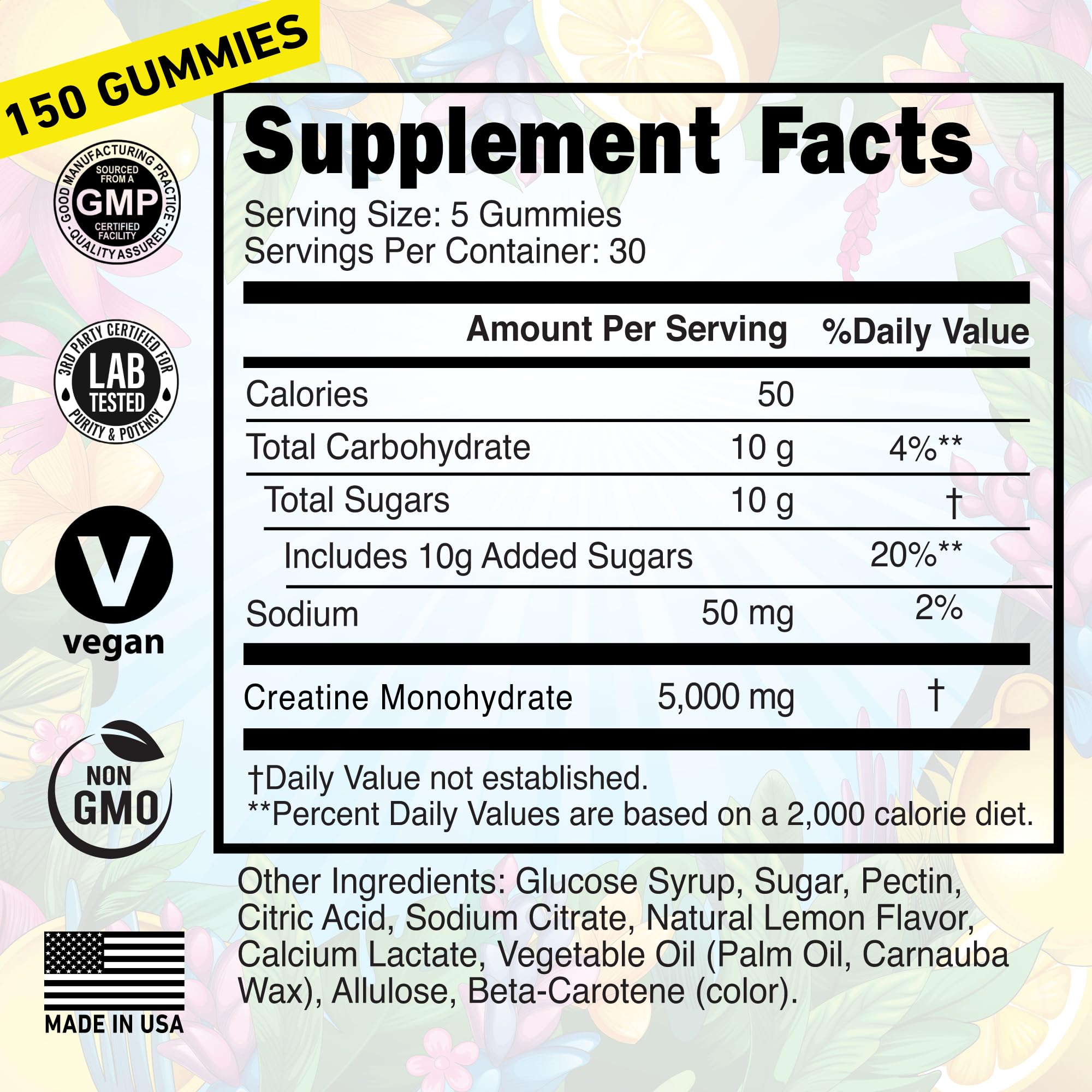 WILD GAINZ Creatine Gummies nutritional information