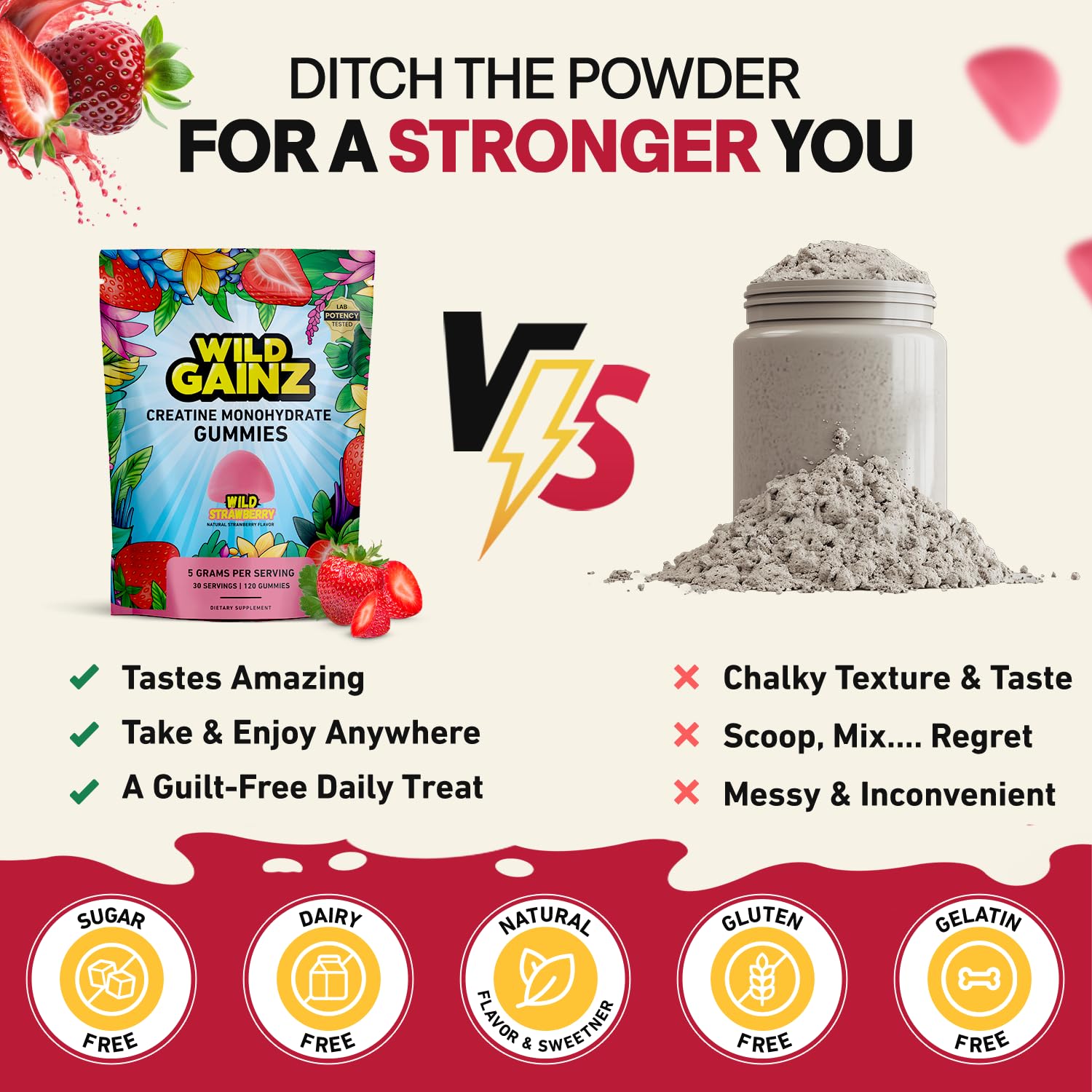 WILD GAINZ Creatine Gummies with workout gear
