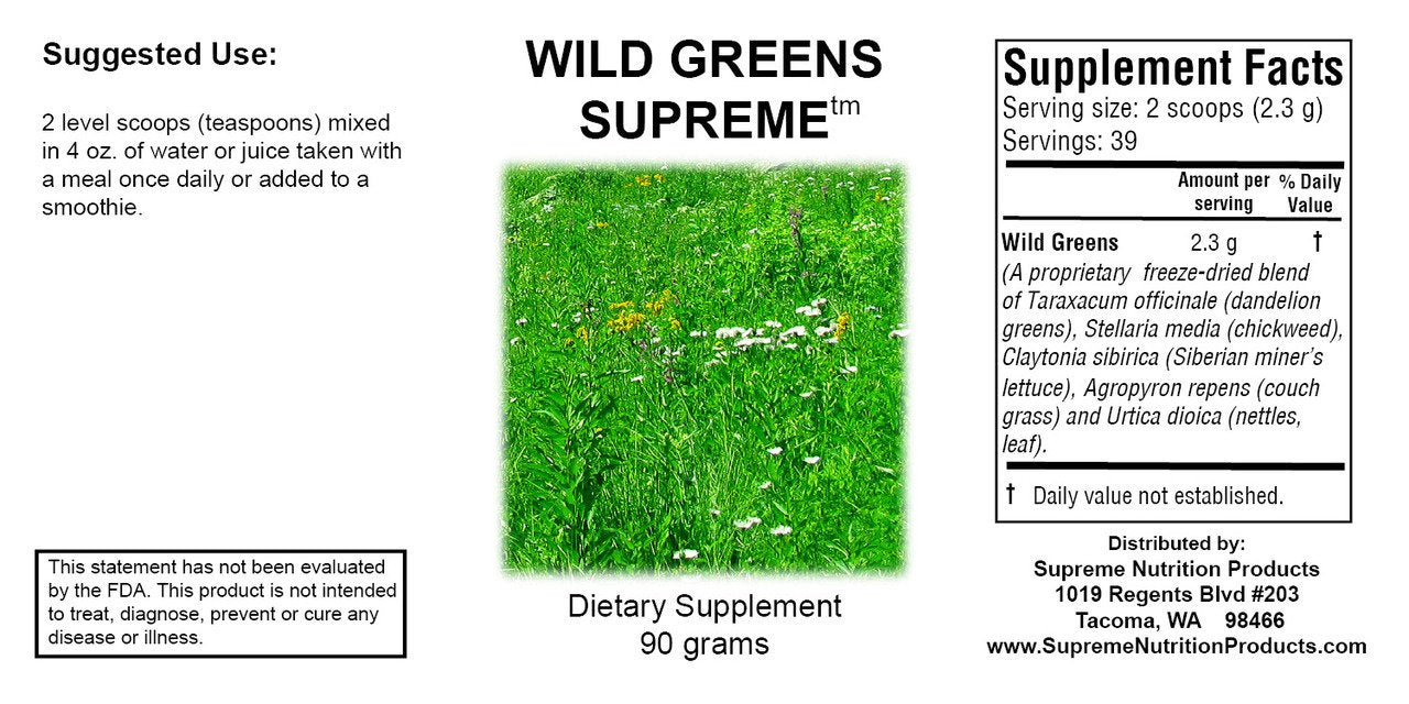 Wild Greens Herbal Supplement side view showing ingredients