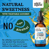 Wild & Organic adrenal support bottle on wooden table
