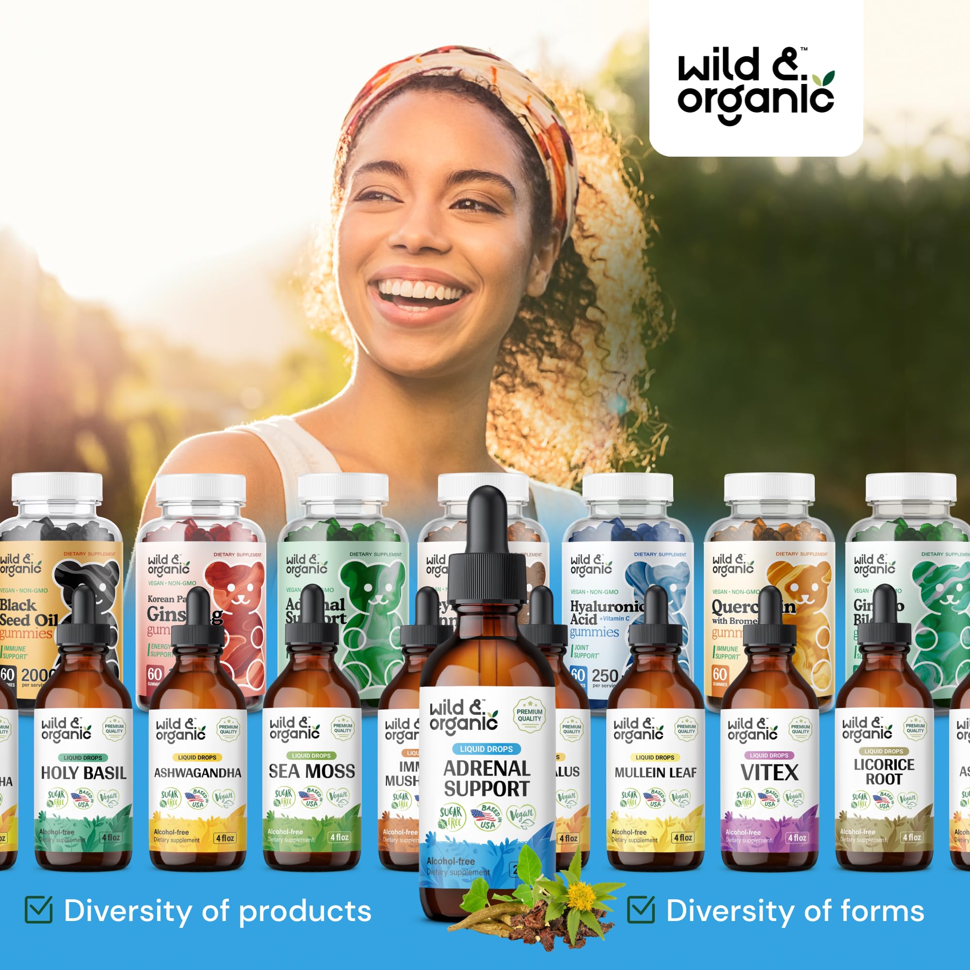 Wild & Organic adrenal support drops in natural setting