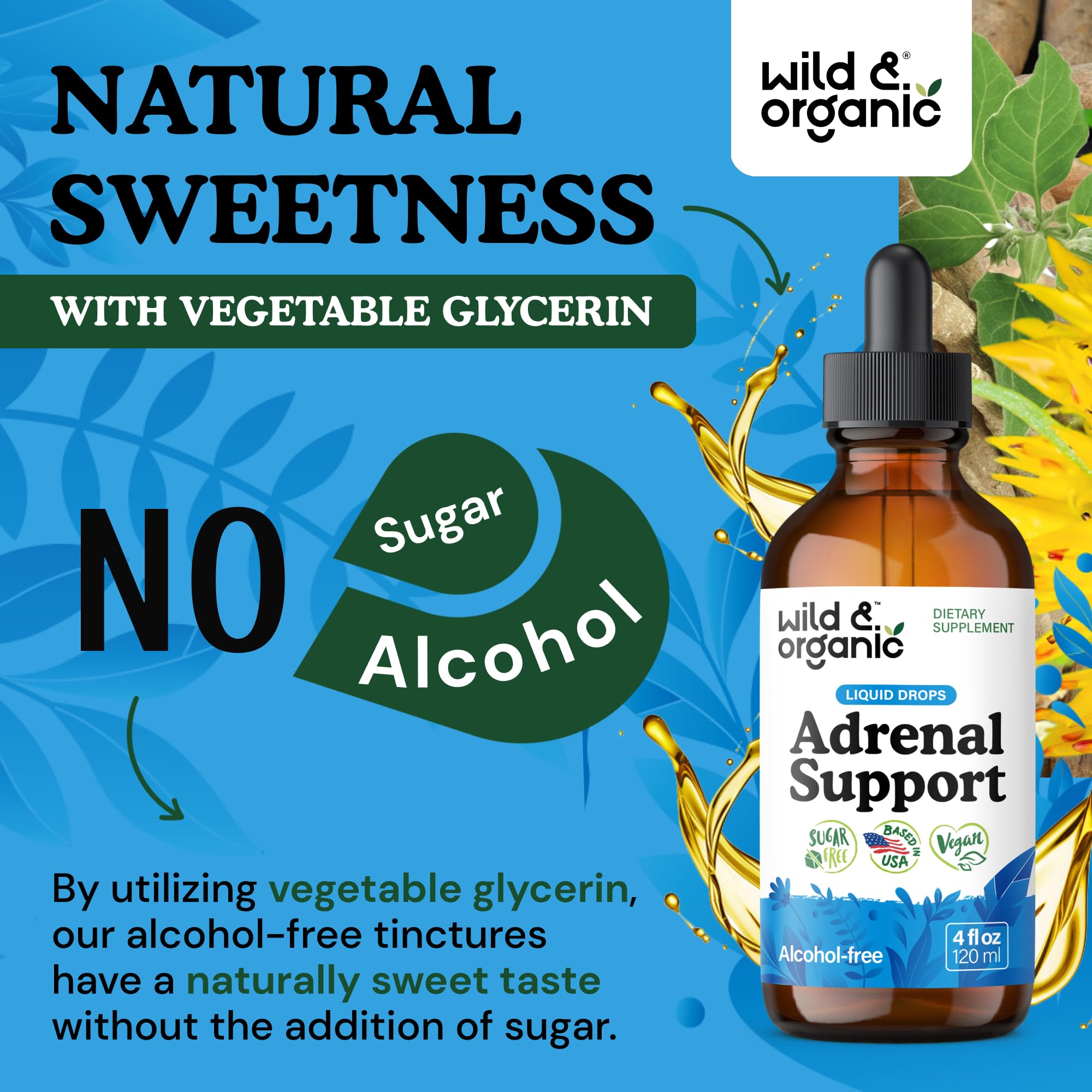 Wild & Organic Adrenal Support Liquid Drops back view