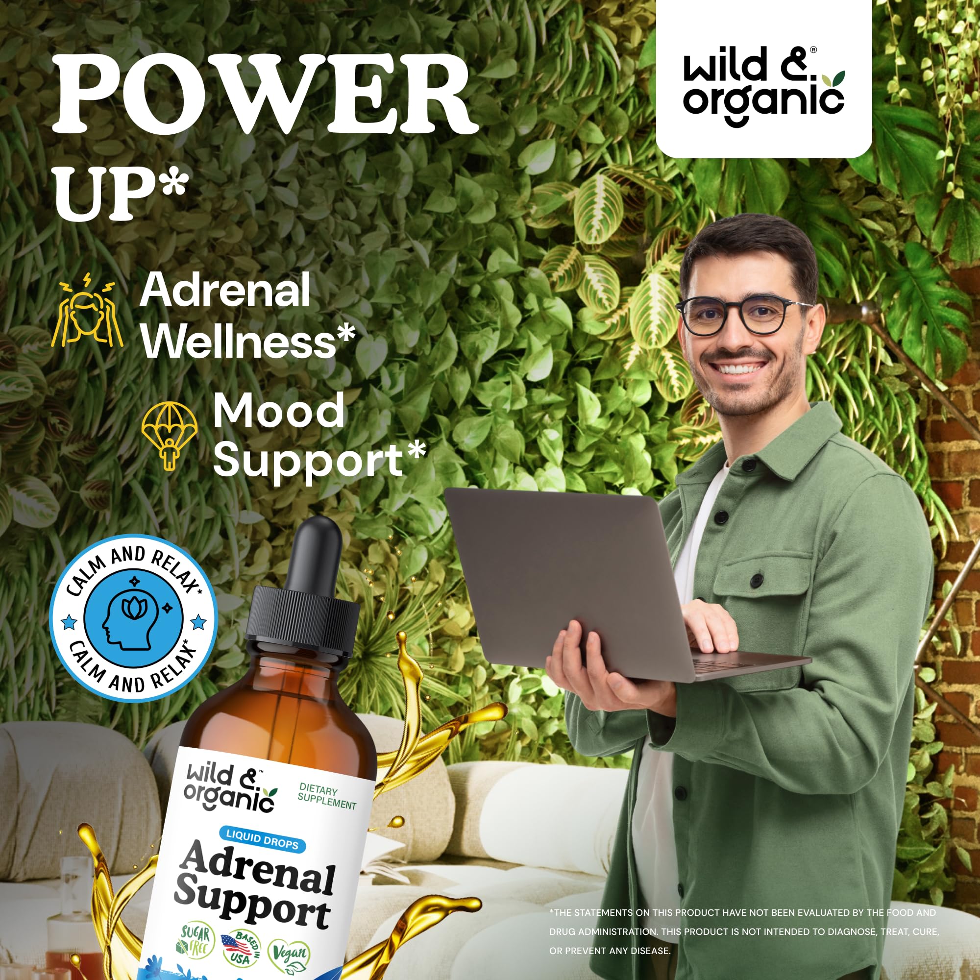 Wild & Organic Adrenal Support Liquid Drops bottle with dropper