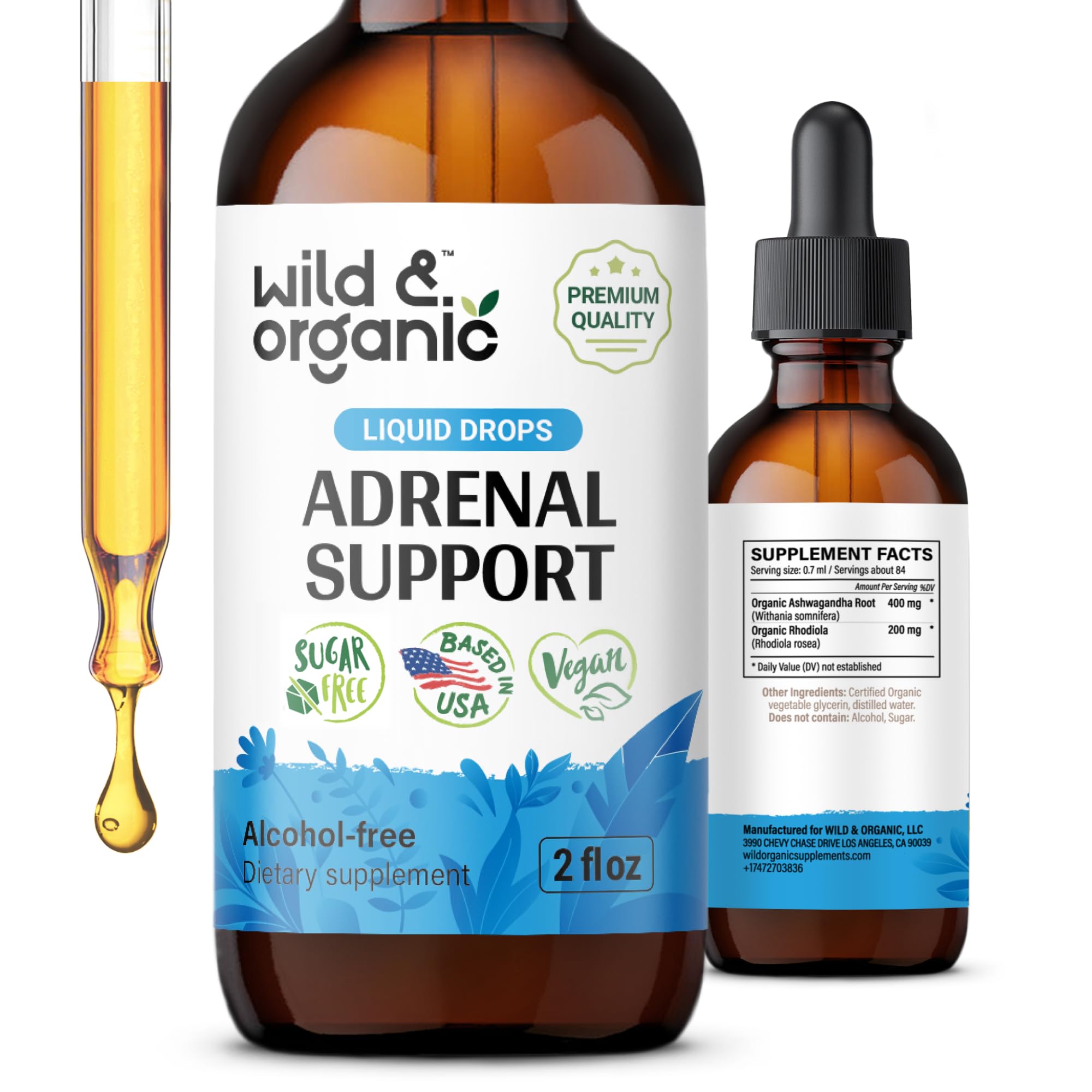 Wild & Organic adrenal support liquid drops front view