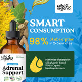 Wild & Organic Adrenal Support Liquid Drops on a wooden table