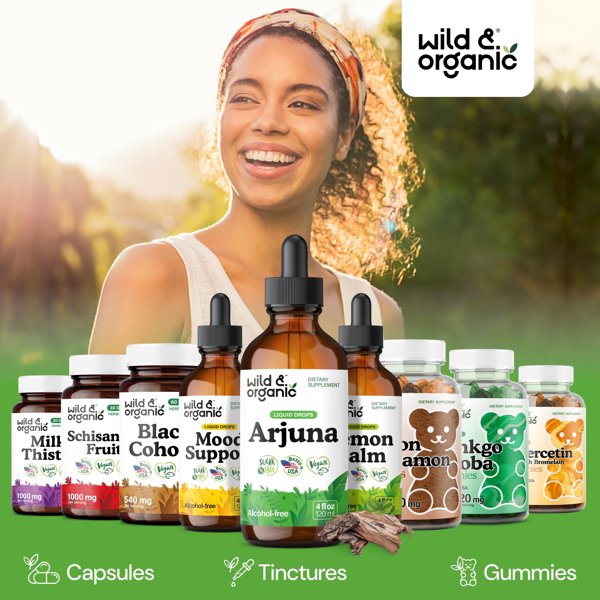 Wild & Organic Arjuna Tincture 500mg with measuring spoon