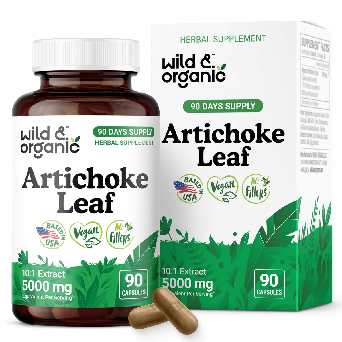 Wild & Organic Artichoke Extract Capsules 500mg bottle front view