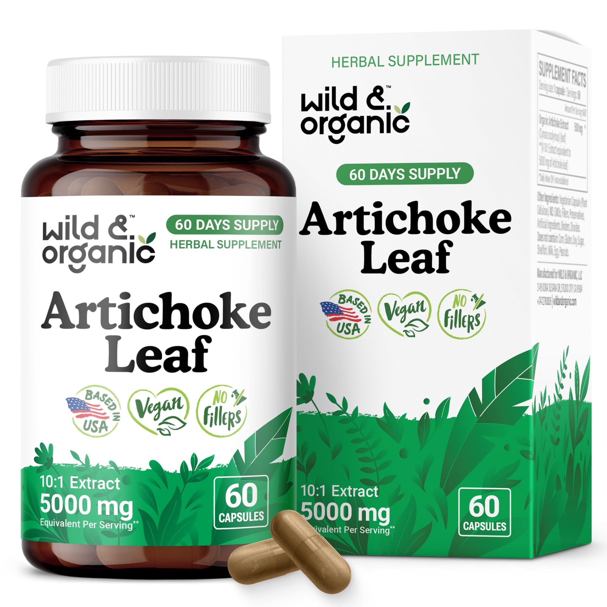 Wild & Organic Artichoke Extract Capsules 500mg front view
