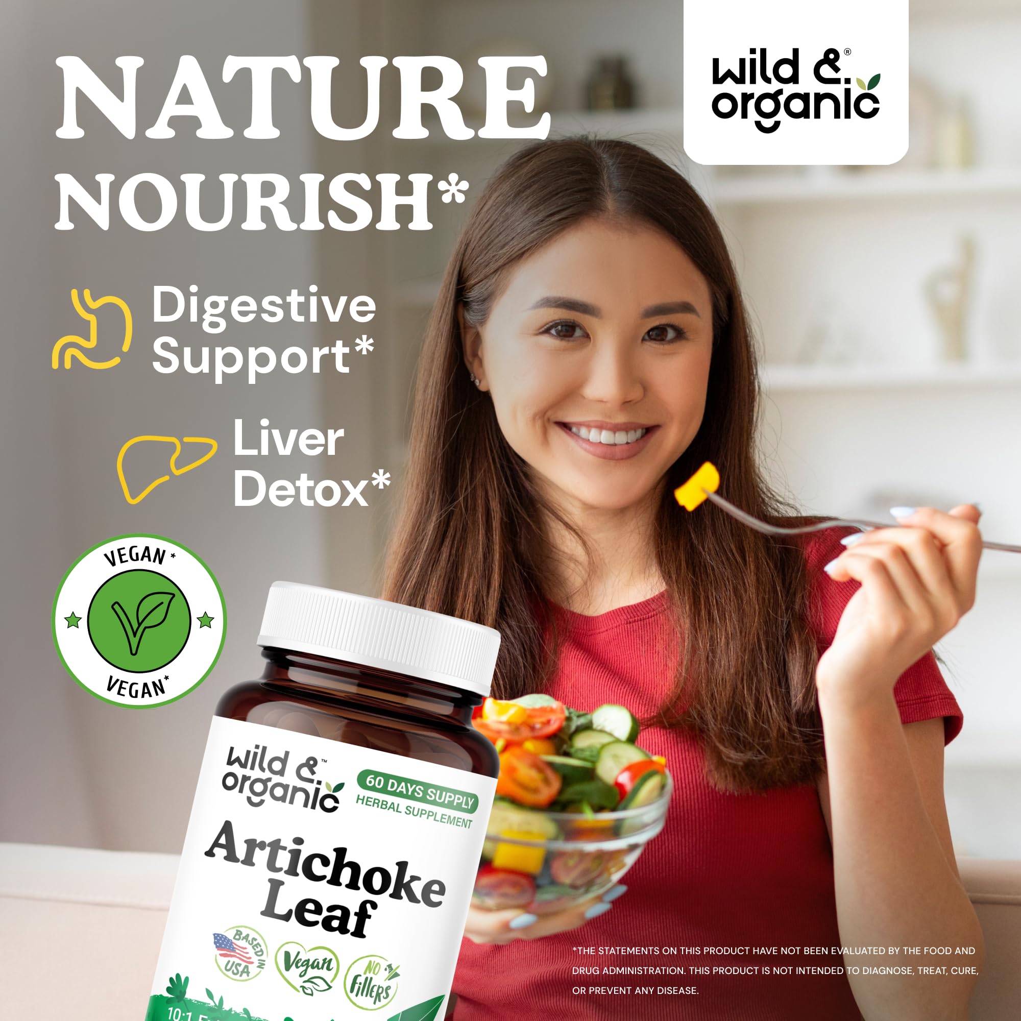 Wild & Organic Artichoke Extract Capsules 500mg side view