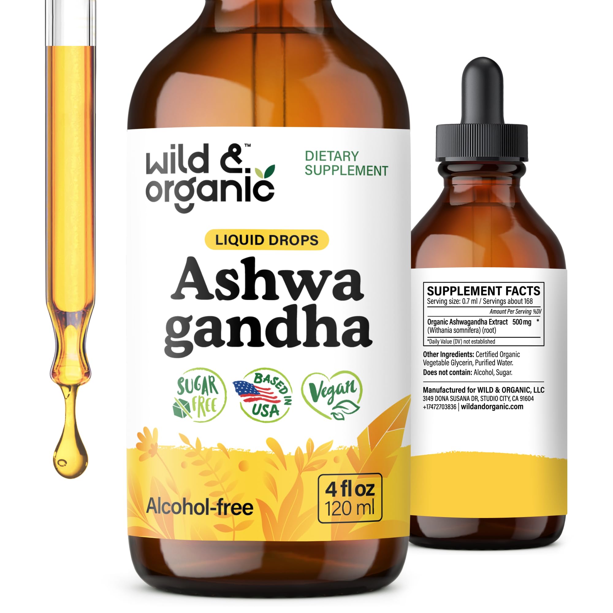 Wild & Organic Ashwagandha Liquid Drops 4 fl. oz. front view