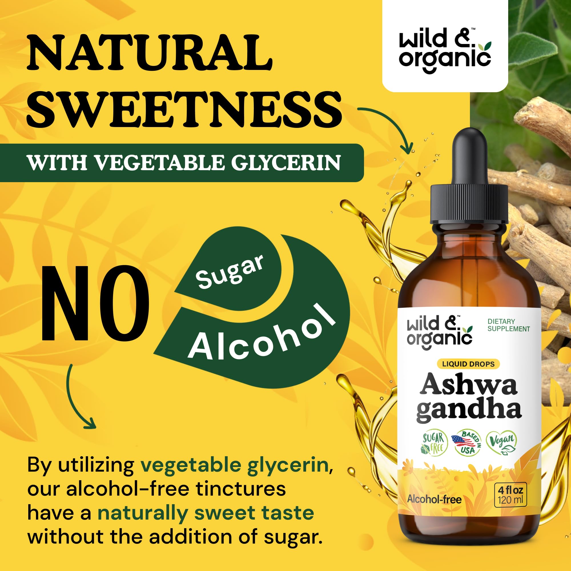 Wild & Organic Ashwagandha Liquid Drops with fresh herbs