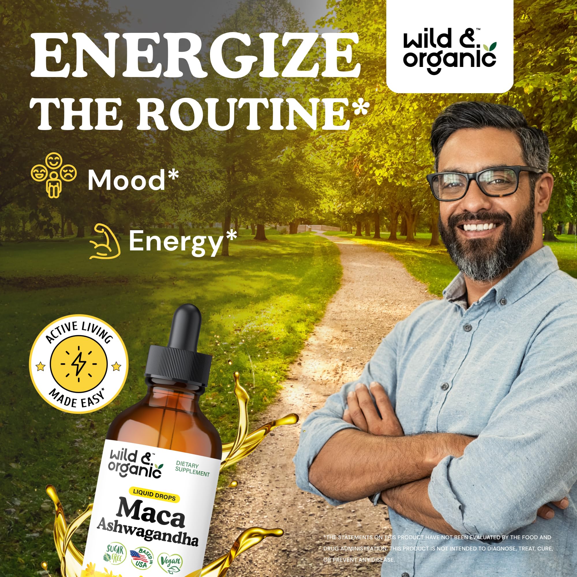 Wild & Organic Ashwagandha Maca Root Tincture bottle with label