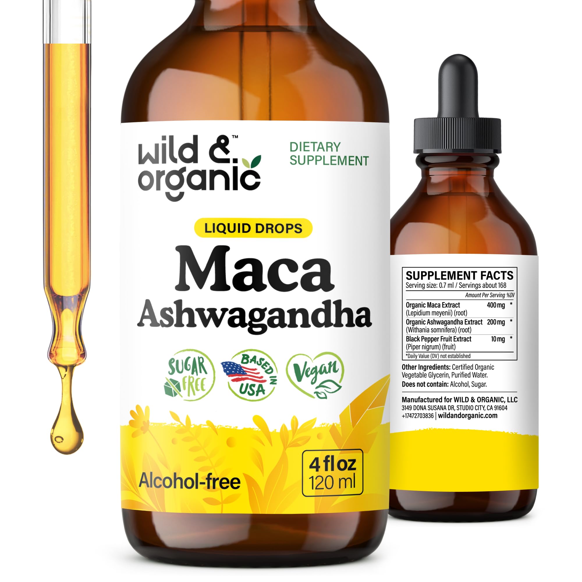 Wild & Organic Ashwagandha Maca Root Tincture front view