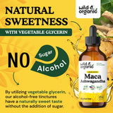 Wild & Organic Ashwagandha Maca Root Tincture with measuring spoon